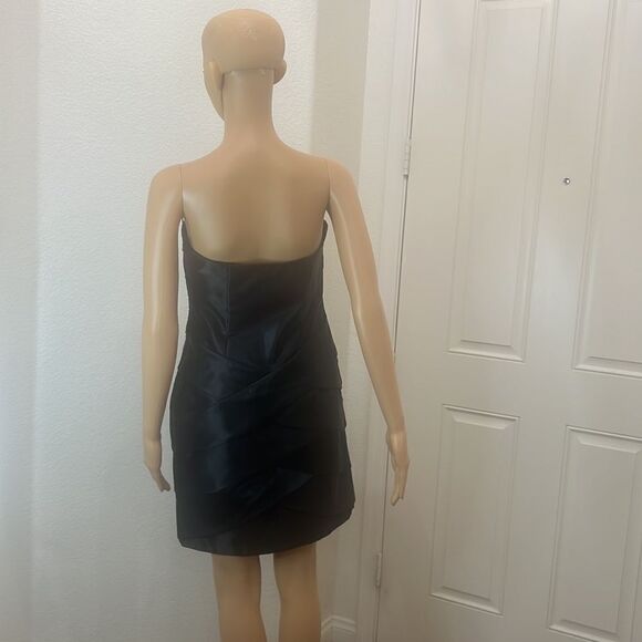 Jessica McClintock Black Dress Size 6 Strapless Satin Mini Slimming Tiered Layer - Picture 6 of 11
